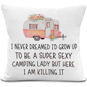 Camper Gifts Pillow Covers 18x18 Inches, Funny Sarcastic Decorative Pillowcase Cases, Camping Gifts for Women Throw Pillow Covers for Couch Sofa Bed Home Room Decor