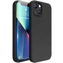Miracase Designed for iPhone 13 Case, with Tempered Glass Screen Protector, [Soft Anti-Scratch Microfiber Lining], Shockproof Liquid Silicone Rubber Phone Cover Case for 13 6.1 inch, Black