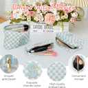 3 Pcs Makeup Bag Cosmetic bags for women Large Capacity Checkered Cosmetic Bag Canvas Travel Toiletry Bag Organizer Cute Makeup Bag Mother's Day Birthday Gift for Women (Blue S)