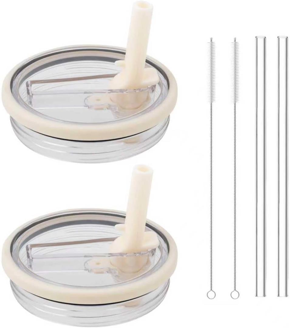 40 oz Tumbler Flip Straw Lid Replacement - Compatible with hydrojug lid replacement 40 oz Traveler cup. (Cream color) Pack of 2.