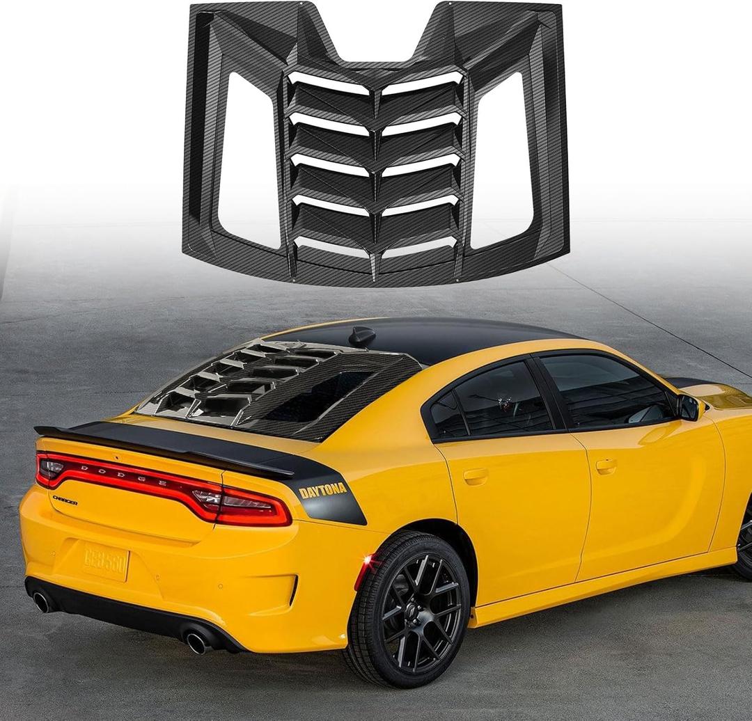 Window Louvers for Dodge Charger 2011-2023, Lambo Style Rear Windshield Sun Shade Cover for SXT GT R/T Scat Pack SRT Hellcat Widebody Redeye Daytona All Weather ABS (Carbon Fiber)