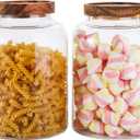 Bekith 2 Pack Large Glass Food Storage Jar with Airtight Wooden Lid, 66 FL OZ(1950ml) Glass Food Canister for Kitchen and Pantry Organization, Storage Containers for Coffee, Rice, Sugar, Flour