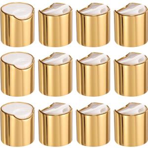 UXCELL 12pcs Aluminized Plastic Disc Top Caps, 24/410 Replacement Press Caps for Squeeze & Refillable Bottles, White Gold