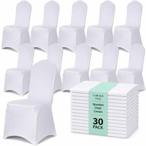 30 Pack White Spandex Chair Covers – Stretch Polyester Slipcovers for Wedding, Banquet, Party & Dining Chairs – Flat Front Design, Universal Fit