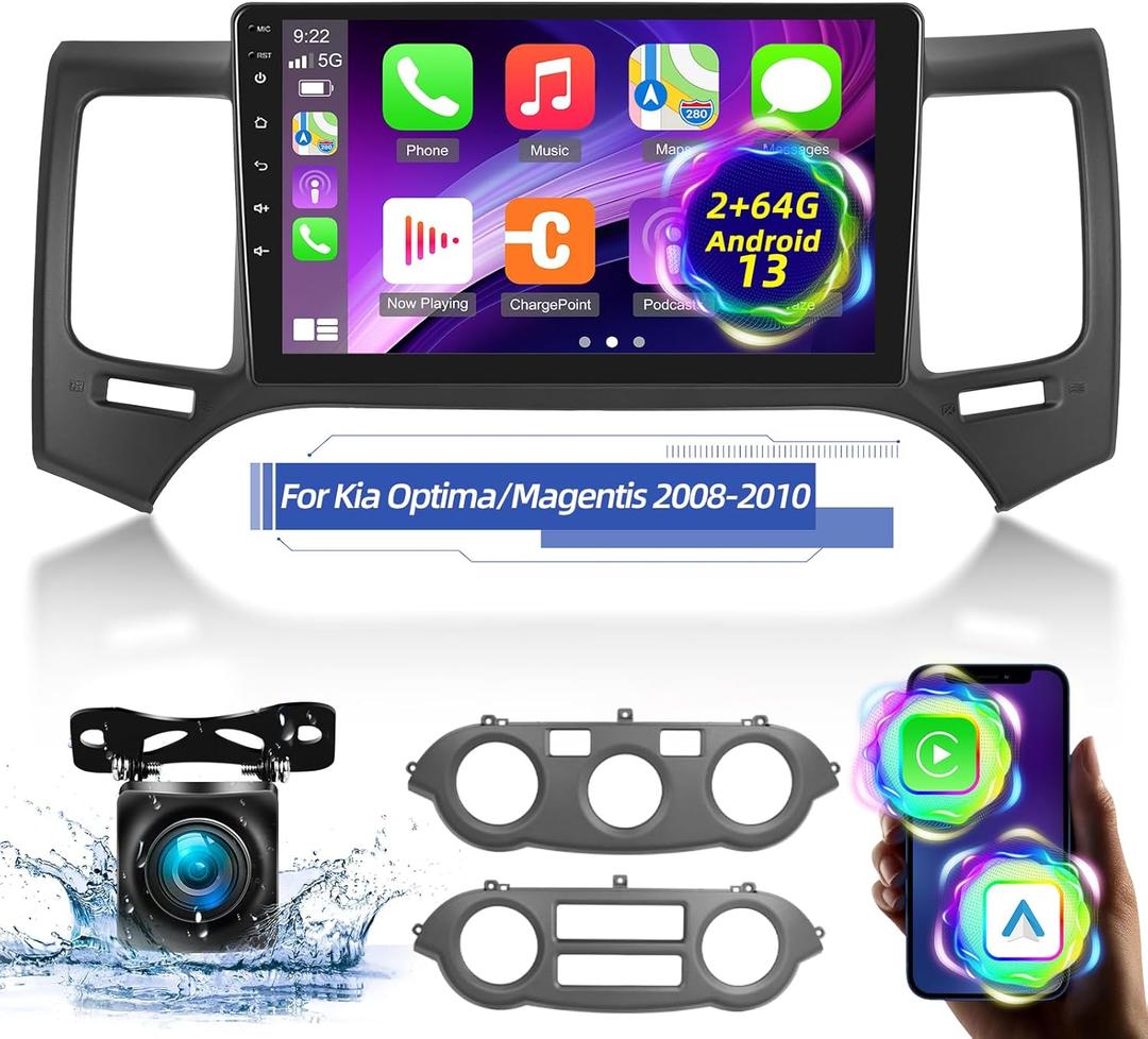 [2+64G] for Kia Optima/Magentis 2008-2010 Android Car Radio with Wireless Carplay and Android Auto - 9 Inch Touchscreen Car Stereo - DSP/Multiple UI/WiFi/GPS/SWC + AHD Backup Camera