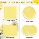 Zhehao 120 Pcs Disposable Paper Dessert Plates and Napkins Set, 7 Inch Party Cake Appetizer Plate with Napkin for Birthday Baby Shower Wedding Easter(Yellow)