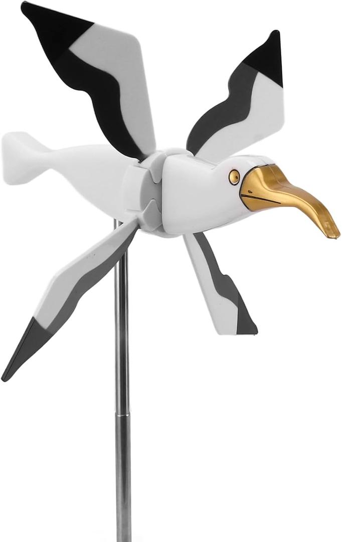Seagull Windmill, Resin & Iron Garden Spinner with Rustproof Finish, Yard Ornament and Decor