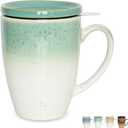 Bosmarlin Ceramic Tea Cup with Infuser and Lid, 13.5 Oz, 5 Colors to Choose, Microwave and Dishwasher Safe, Steeping Tea Mug with Strainer, Reactive Glaze (Green)