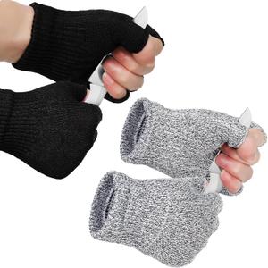 Geyoga 2 Pair Cut Resistant Half Finger Protection Gloves for Home Use (Grey and Black)