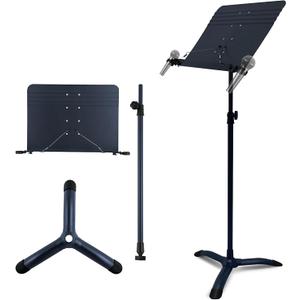 RANMING Music Stand Heavy Duty Music Stand Dual-Use Folding Sheet Music Stand Adjustable Music Note Stand with Microphone Holder Conductor's Sheet Music Stand for Violin,Orchestra (Black Blue)