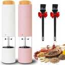 Electric Salt and Pepper Grinder Set of 2, Automatic Operation Salt Pepper Mill Sets with Adjustable Coarseness, Battery Powered, LED light, One Hand Operation-Pink and White
