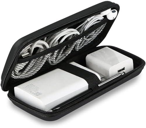 iMangoo Shockproof Travel Essentials Organizer Charger Case, Space-Optimized Small Zipper Electronics Accessories Pouch Tech Cord Cable Power Bank Storage for Women Men, 6.5x3.2x1 In (Black)