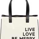 Santa Barbara Design Studio Tote Bag Holiday Collection Black and White 100% Cotton Canvas with Genuine Leather Handles (Live Love Be Merry)