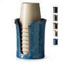 Bathroom Cup Holder, Ceramic Bathroom Cup Dispenser 3 Oz, Small Mouthwash Cup Dispenser Disposable Paper Cup Holder for Bathroom, Coffee Bar, Stoneware Design Modern Decor, Blue