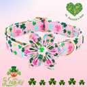 Elegant little tail St Patrick's Dog Collar with Flower Green Cute Colver Cotton Shamrock Pet Collar Trefoil Puppy Collar Flower Holiday Adjustable Cotton Pet Collar for Small Medium Large Dogs