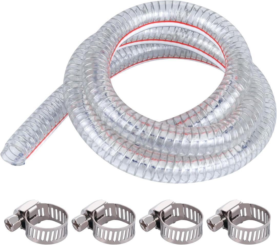 5FT 3/4" ID x 1" OD Steel Wire Suction Hose PVC Reinforced Tubing High Pressure Flexible Vinyl Hose Heavy Duty Clear Vacuum Suction Tube for Dust Collection Drain Fuel