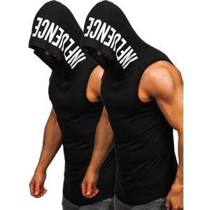FLYFIREFLY Men's 2 Pack Workout Hooded Tank Tops Bodybuilding Athletic Sleeveless Muscle Cut Off T Shirt Gym Hoodies (Black, XL)
