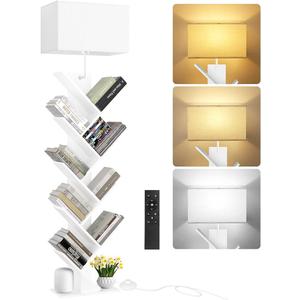 OUTONLIFE 9 Tier Tree Bookshelf with Light, Remote & Timer, Dimmable Tall Floor Book Shelf, Narrow Wood Bookcase, Small Book Organizer Shelves for Living Room, Bedroom, Home Office (White)