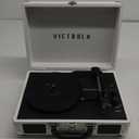 Victrola Journey Bluetooth Portable Suitcase Record Player  with Built-in Speakers, 3 Speed Vinyl Record Player, RCA Out, Headphone Jack, White/Silver