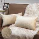 Phantoscope Pack of 2 Sparkling Velvet Decorative Solid Throw Decorative Pillow Cover Soft Gold Glitter Square Cushion Cover Pillowcase for Couch Bed and Chair, Beige, 12 x 20 inches, 30 x 50 cm