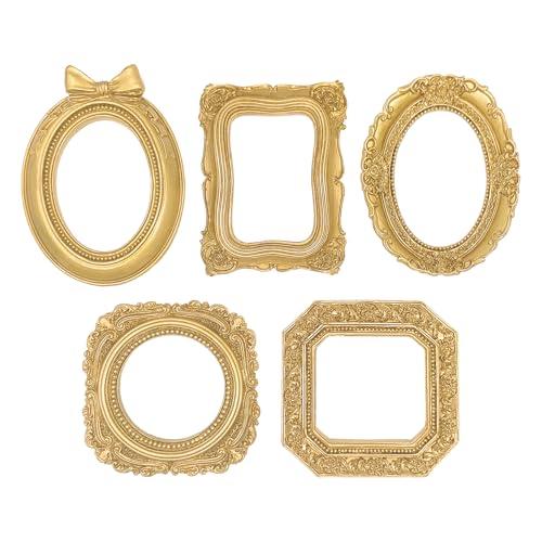 ERESGREAT Small Picture Frames, Mini Gold Frames, Vintage Gold Frames, Table Top Decor, Magnetic Picture Frames for Refrigerator, Vintage Frame Set, Christmas Decor (5Pcs, Golden)