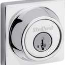 Kwikset 660 Contemporary Deadbolt Deadbolt Lock, Polished Chrome Square Exterior Keyed Front Entry Door, Pick Resistant SmartKey Rekey Security, Single Cylinder Dead Bolt