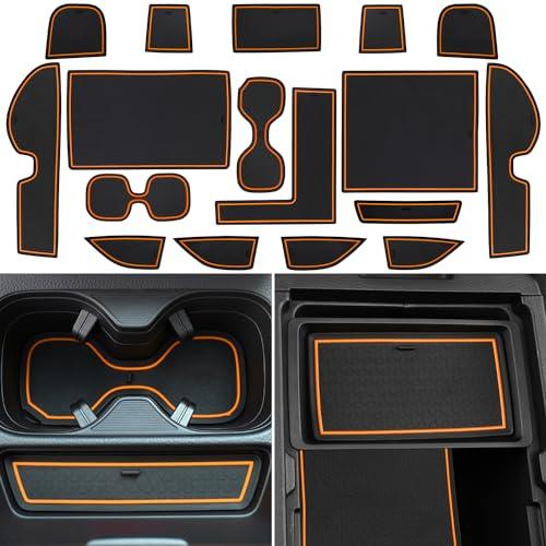 LOCOY Center Console Liner for Honda CRV Accessories 2023 2024 2025 2026, for CR-V Cup Holder Mat, Door Slot Pad, Coaster Trim, Non-Slip Dust Interior, Custom Rubber Decoration Insert (17pcs, Orange)