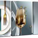 Kitchen Wall Decor Teal Gold Wine Glass Canvas Wall Art for Dining Room Abstract Wine Cups Paintings Pictures Modern Bar Restaurant Home Decorations Geometric Kitchenware Family Artwork 12x16" 3 Pcs (12x16inch, wineglass)