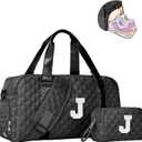 Travel Bags, Gifts for Friends Female Women, Initial Travel Duffel Bag, Gym Bag, Personalized Weekender Bag, Friend Wedding Girlfriend Birthday Gifts for Teen Girls, Graduation Gifts (black)