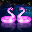 Inflatable Flamingo Pool Floats with Lights, FlyfreeU Solar Powered Flamingo Swim Tube Rings, 42'' Lake Beach Floaties Swimming Rings Summer Pool Raft Lounger for Adults Water Party Supplies.