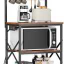 Furologee Kitchen Bakers Rack with Power Outlet, Microwave Oven Stand with Storage 4 Tiers, Coffee Bar Table with 6 S Hooks, Kitchen Storage Shelf Rack for Spices, Pots, Rustic Brown