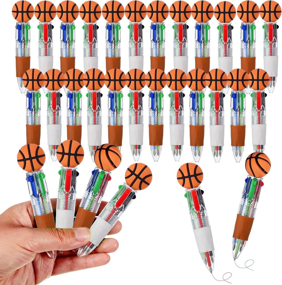 Basketball Party Favors Basketball Pens Mini Multicolor Pen in One Cute Fun 4-in-1 Pens Bulk Cool Ballpoint Pen for Birthday Gifts Teacher Supplies (Basketball, 24)