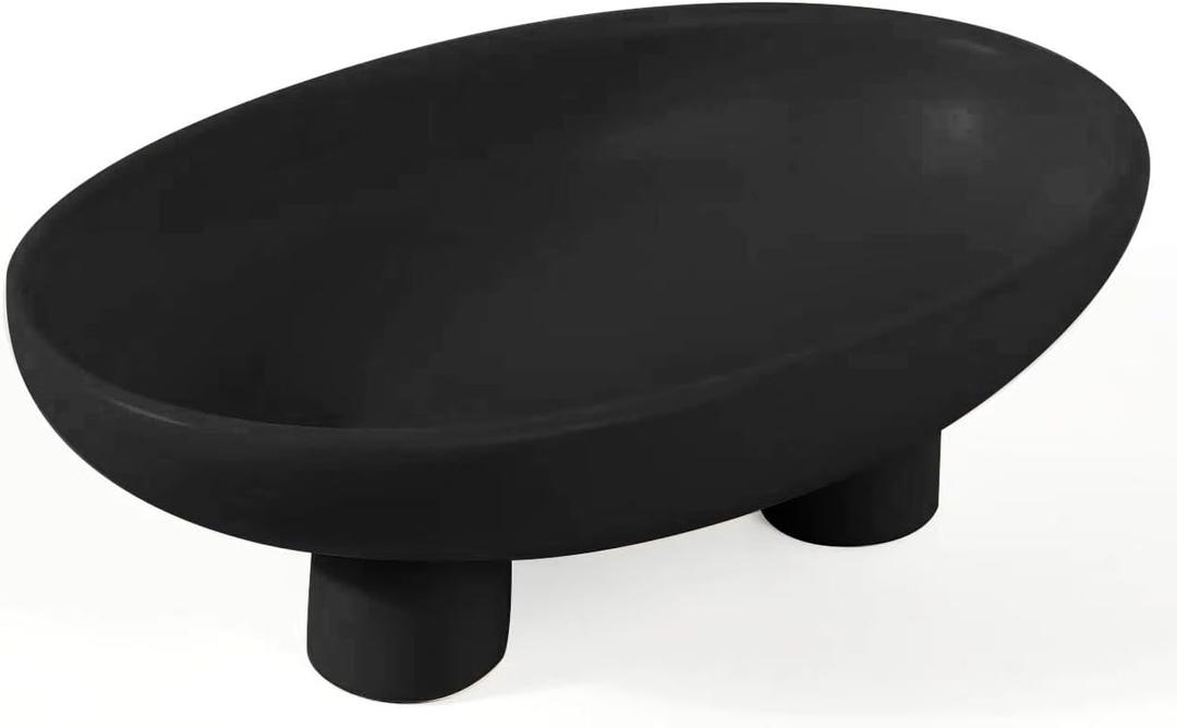 Fruit Bowl Three-Legs Ceramic Fruit Bowl for Kitchen Counter, 10 Inch Fruit Basket Decorative Candy Bowl for Table Decor, Oval Large Bowls Key Bowl Home Table Decor (Black 12 Inch)
