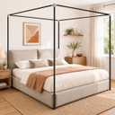Stainless Steel Canopy Bed Frame Queen Size, Heavy Duty Queen Canopy Bed Frame, Sturdy Bed Post Poles Metal Bed Frame Thicken Bed Canopy Frame for Metal Bed Wood Bed Bedroom Decor, Black