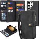 TwoHead for Samsung Galaxy S23 Ultra Wallet Case with Card Holder & Detachable Magnetic Phone Case for S23 Ultra 6.8 in PU Leather Shockproof Protective Phone Case (Dream Black)