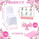 Mepase 100 Pcs White Chair Covers Set with 50 Stretch Spandex Chair Covers 50 Chairs Sashes Bows Universal Fitted Cover Removable Washable for Wedding Party Dining Banquet(White, Pink)