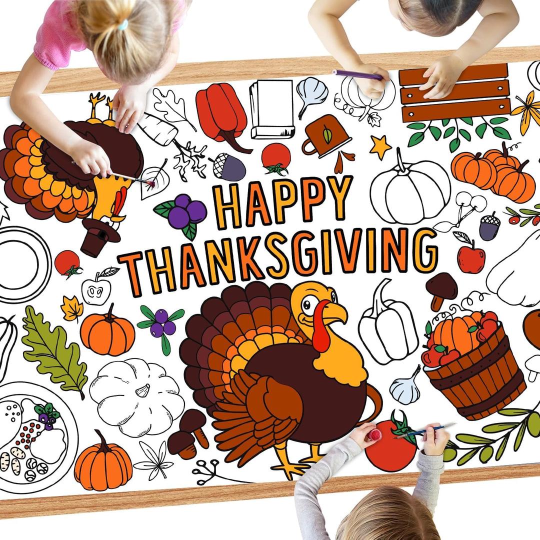 Thanksgiving Crafts for Kids, Turkey Thanksgiving Games, Activities, Coloring Tablecloth, Gifts, Poster, Banner, Party Favors for Family or Classroom Party Decorations