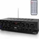 Pyle Bluetooth Wireless Home Amplifier System - Upgraded 6 Channel Audio, 750 Watt Power, Easy Karaoke, Stereo Receiver w USB-A, Micro SD, Headphone, 2 Microphone Input w/Echo, Talkover for PA