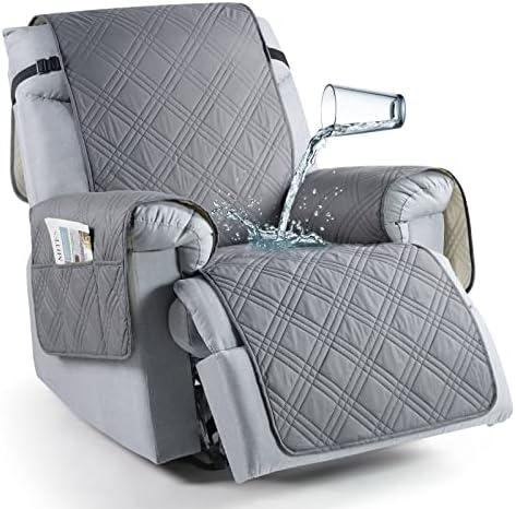 TAOCOCO 100% Waterproof Recliner Chair Cover, Non Slip Recliner Covers for Recliner Chair with Pocket, Washable Reclining Chair Cover Furniture Protector for Kids, Pets(23.6'', Gray)