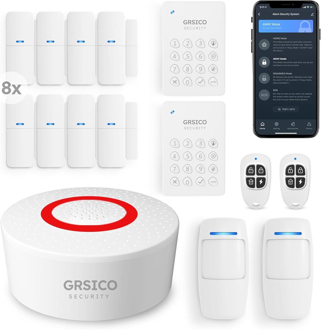 Wireless Home Alarm System 15 Piece Kit, WiFi Alarm System for Home Security with Phone APP Alert (Alarm Siren, Keypad, Remote, Motion, and Door Sensors) for Home, Apartment, Work with Alexa (B-15Pack)