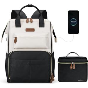 Maelstrom Travel Backpack for Women Men,Laptop Backpack Fits 15.6-17.3 Inch Laptop, Nurse/Work Bag with Insulated Lunch Box (Black-beige)