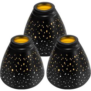 Ceiling Fan Light Covers, 3 Pack Pendant Light Shade Replacement with 1-5/8" Fitter, ALUCSET 4.7" Height and 6" Diameter, Metal Bell Shaped Cover for Chandelier Pendant Light (Dilated) (Black/Gold 3 Packs Starry Sky)