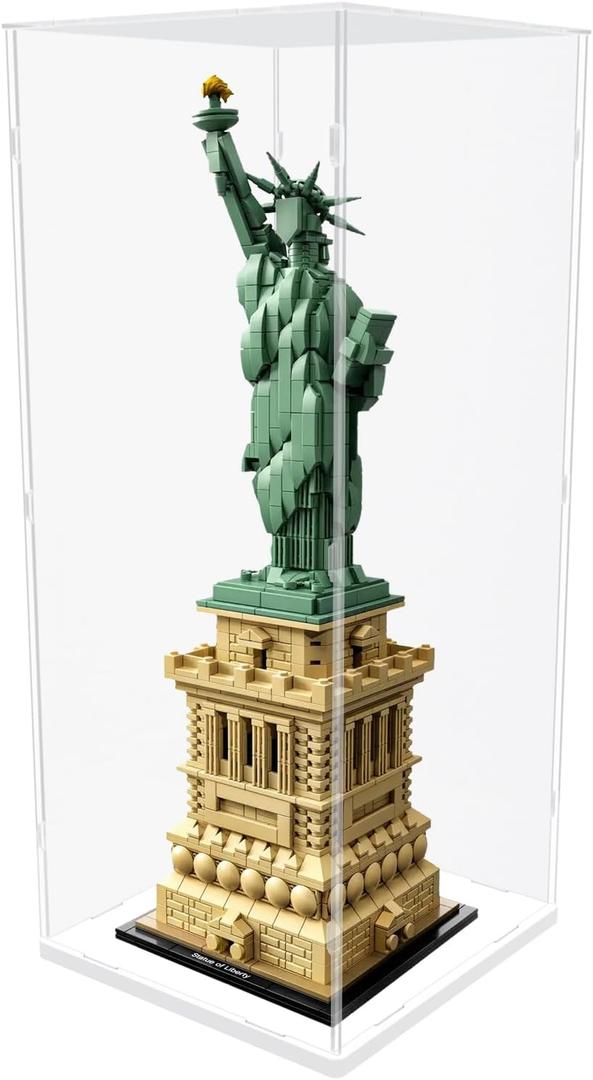 Choowin 20 inch Tall Acrylic Display Case for Lego Statue of Liberty 21042 Display Thickened Clear Acrylic Display Cases for Collectibles Figures Doll Assemble Dustproof Display Box(White Base)