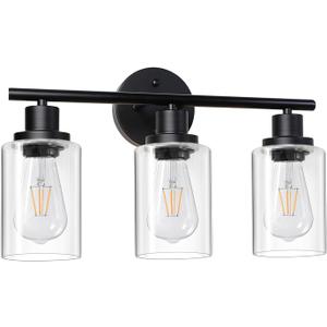 Unicozin 3 Light Bathroom Light Fixtures, Modern Vanity Lights Over Mirror, Black Wall Lamp with Clear Glass for Living Room Cabinet Bedroom Porch