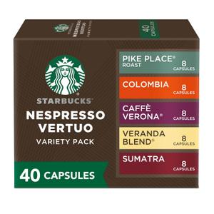 Starbucks by Nespresso Vertuo, Blonde, Medium, and Dark Roast Variety Pack Coffee, 40-count Coffee Pods, Brews 7.8 oz, BBD 22/06/2026