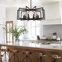 Black Chandelier for Dining Room 8-Light Farmhouse Chandelier,Modern Geometric Industrial Meta Pendant Light Fixture Adjustable Height Hanging Lighting for Dining Room,Living Rooms,Villas,Entryway