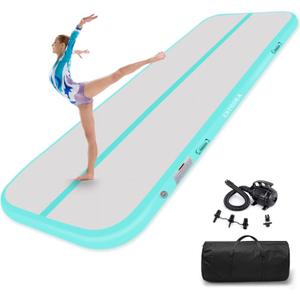 Estgora Gymnastics Mat for Tumbling Tumble Track, Thick Inflatable Gymnastic Training Equipment For kids At Home Gym Cheerleading with Electric Pump (10ft  3.3ft  4inch, Mint Green)