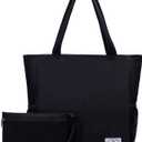 ETidy Large Capacity Foldable Tote Bag With Zipper Water-resistant SandproofWomen Beach Bag Handbag GymBag Travel ShoppingBag (Black)