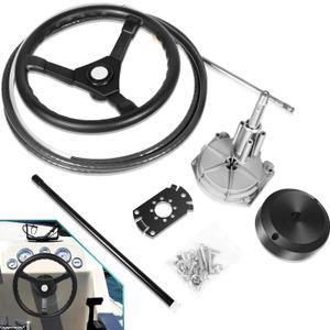 Boats Steering System, 15 Feet Cable Outboard Steering Kit with 3/4'' Standard Tapered Shaft & 13.5" Steering Wheel for Yachts, Fishing Boats and Other Watercraft