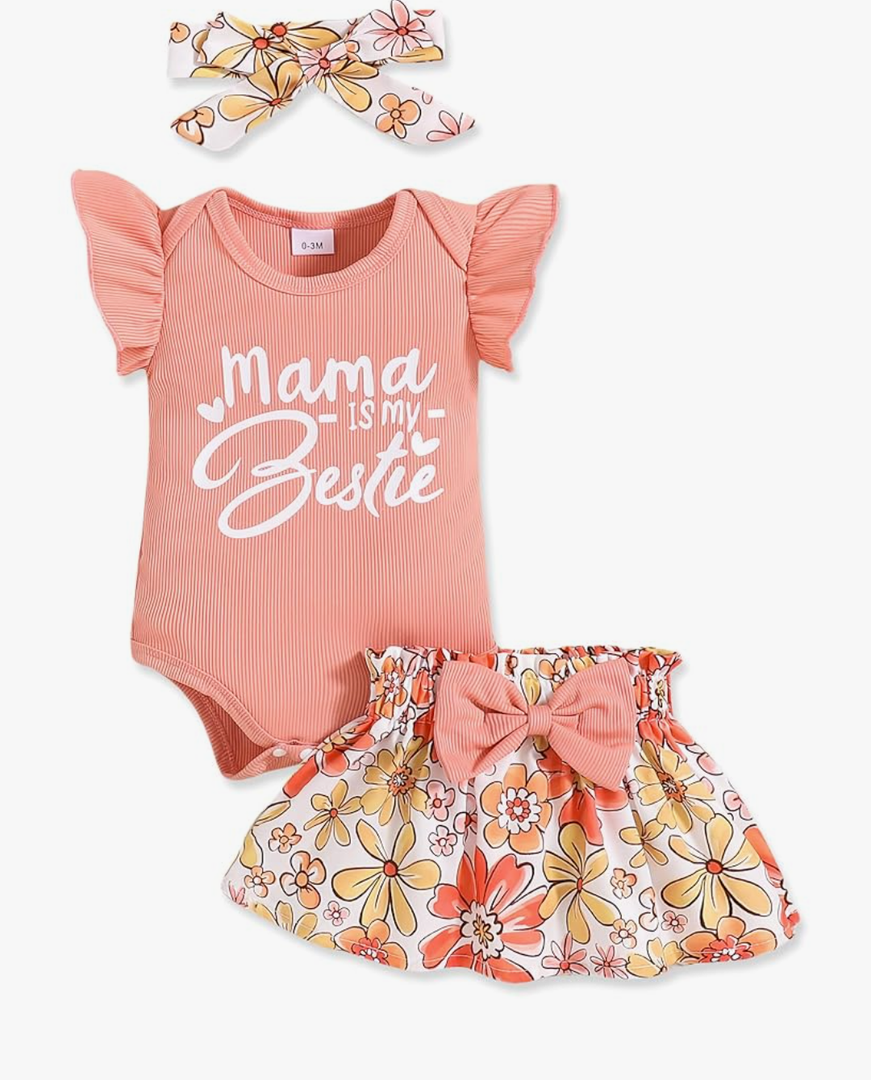 Newborn Infant Clothes Baby Girl Dress Summer Toddler Outfit Cute Girl Romper Skirt Set+Headband 3-6M